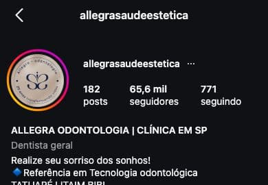 Cabeçalho do perfil @allegrasaudeestetica